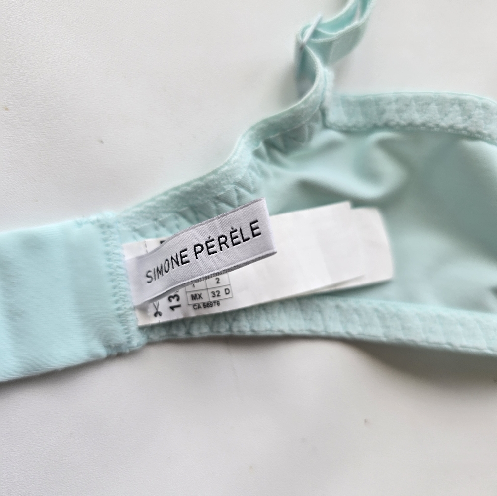 new Simone Perele Amour Plunge Underwire Bra Moulded Cups Blue Lace Size 32D - Picture 9 of 13